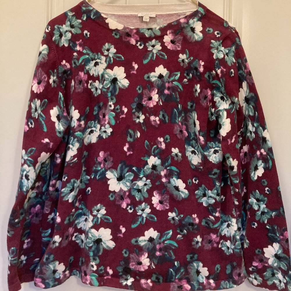 Talbots 100% Cotton Burgundy Floral Light sweater, Women’s XLp – Long Sleeve